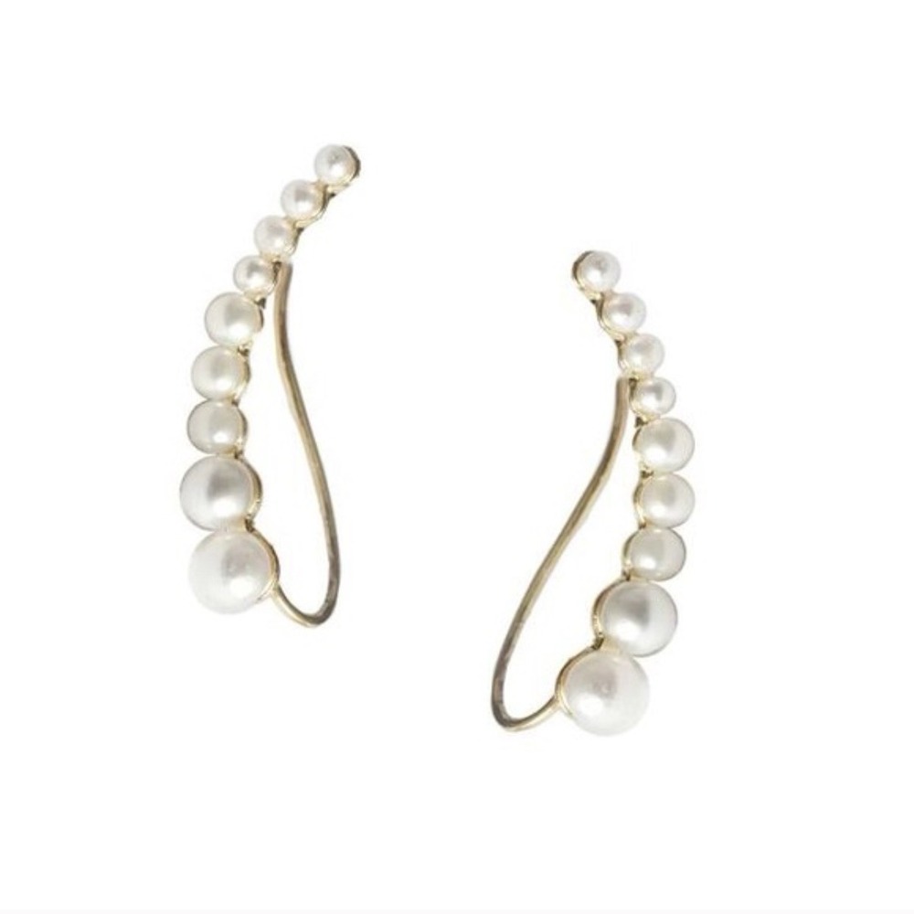 Pearly Ear Climber Earrings Gold Tone Faux Pearl Boho Elegant